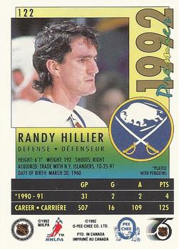 1991-92 O-Pee-Chee Premier #122 Randy Hillier Back