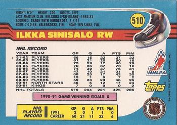 1991-92 Topps #510 Ilkka Sinisalo Back
