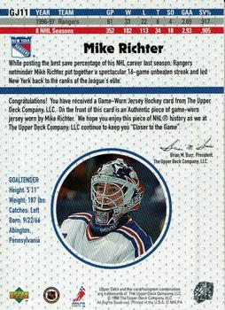 1997-98 Upper Deck - Game Jerseys #GJ11 Mike Richter Back
