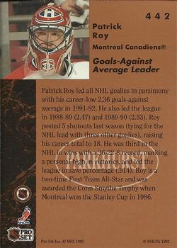 1991-92 Parkhurst #442 Patrick Roy Back