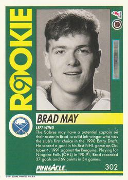 1991-92 Pinnacle #302 Brad May Back