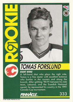 1991-92 Pinnacle #333 Tomas Forslund Back