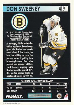 1991-92 Pinnacle #419 Don Sweeney Back