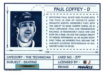 1991-92 Pinnacle #377 Paul Coffey Back