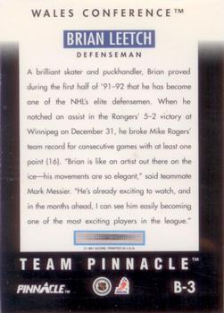 1991-92 Pinnacle - Team Pinnacle #B3 Brian Leetch Back