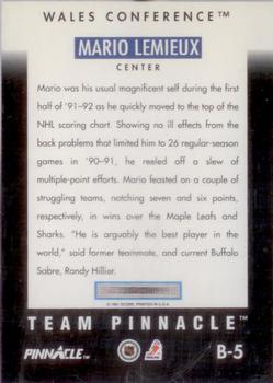 1991-92 Pinnacle - Team Pinnacle #B5 Mario Lemieux Back