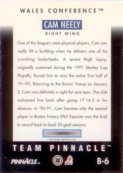 1991-92 Pinnacle - Team Pinnacle #B6 Cam Neely Back