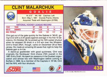 1991-92 Score American #438 Clint Malarchuk Back
