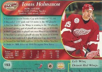 1998-99 Pacific - Ice Blue #193 Tomas Holmstrom Back
