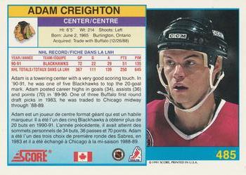 1991-92 Score Canadian Bilingual #485 Adam Creighton Back