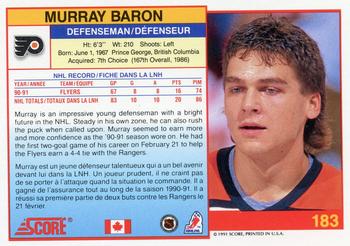 1991-92 Score Canadian Bilingual #183 Murray Baron Back