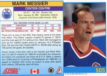 1991-92 Score Canadian Bilingual #505 Mark Messier Back