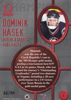 1998-99 Pacific Omega - Championship Spotlight Green #2 Dominik Hasek Back