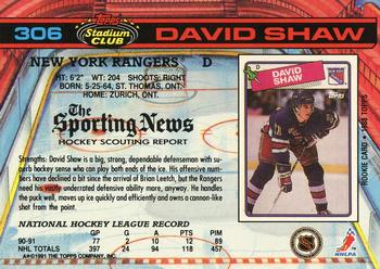 1991-92 Stadium Club #306 David Shaw Back