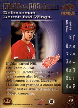 1998-99 Pacific Paramount - Ice Blue #78 Nicklas Lidstrom Back