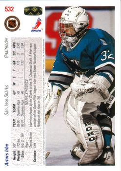 1991-92 Upper Deck #532 Arturs Irbe Back