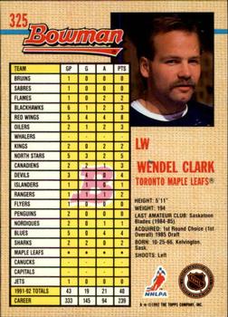 1992-93 Bowman #325 Wendel Clark Back