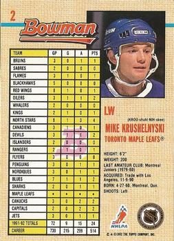 1992-93 Bowman #2 Mike Krushelnyski Back