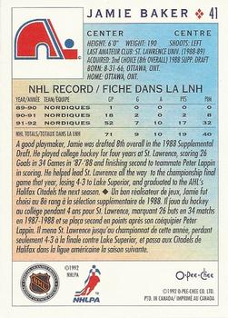 1992-93 O-Pee-Chee #41 Jamie Baker Back