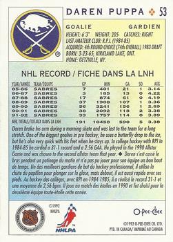 1992-93 O-Pee-Chee #53 Daren Puppa Back