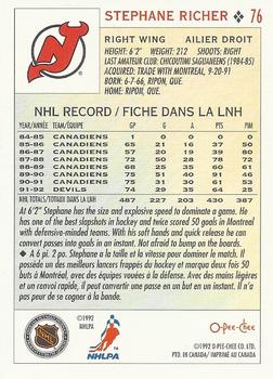 1992-93 O-Pee-Chee #76 Stephane Richer Back