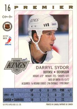 1992-93 O-Pee-Chee Premier #16 Darryl Sydor Back