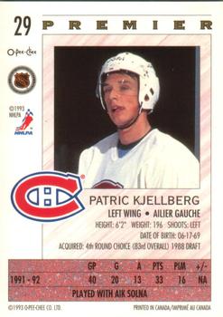 1992-93 O-Pee-Chee Premier #29 Patric Kjellberg Back