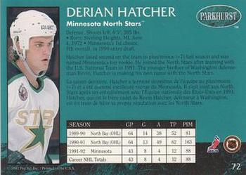 1992-93 Parkhurst #72 Derian Hatcher Back