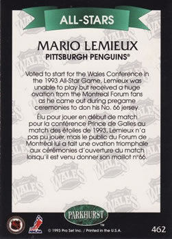 1992-93 Parkhurst #462 Mario Lemieux Back