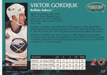 1992-93 Parkhurst - Emerald Ice #17 Viktor Gordiouk Back