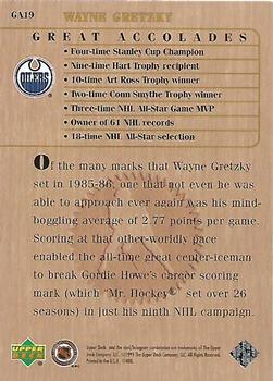 1999 Upper Deck Wayne Gretzky Living Legend - Great Accolades #GA19 Highest Season Points-per-Game Average: 2.77 Back