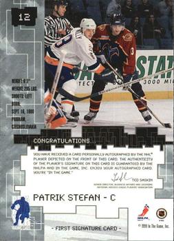 1999-00 Be a Player Millennium Signature Series - Autographs #12 Patrik Stefan Back
