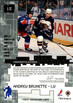 1999-00 Be a Player Millennium Signature Series - Autographs Gold #15 Andrew Brunette Back