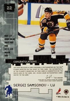 1999-00 Be a Player Millennium Signature Series - Autographs Gold #22 Sergei Samsonov Back