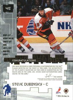1999-00 Be a Player Millennium Signature Series - Autographs Gold #45 Steve Dubinsky Back