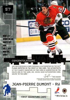 1999-00 Be a Player Millennium Signature Series - Autographs Gold #57 Jean-Pierre Dumont Back