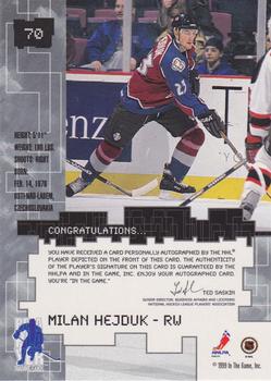 1999-00 Be a Player Millennium Signature Series - Autographs Gold #70 Milan Hejduk Back