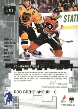 1999-00 Be a Player Millennium Signature Series - Autographs Gold #181 Rod Brind'Amour Back