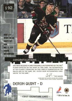 1999-00 Be a Player Millennium Signature Series - Autographs Gold #192 Deron Quint Back