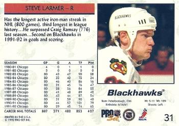 1992-93 Pro Set #31 Steve Larmer Back