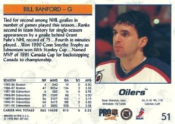1992-93 Pro Set #51 Bill Ranford Back