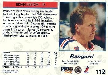 1992-93 Pro Set #112 Brian Leetch Back