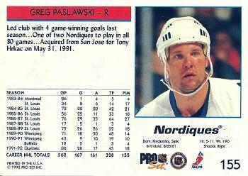 1992-93 Pro Set #155 Greg Paslawski Back