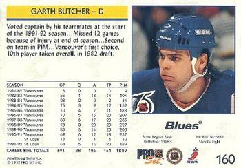 1992-93 Pro Set #160 Garth Butcher Back