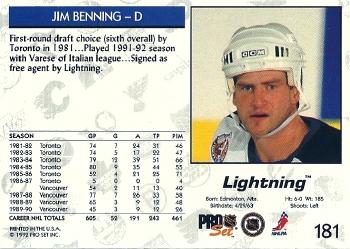 1992-93 Pro Set #181 Jim Benning Back