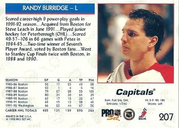 1992-93 Pro Set #207 Randy Burridge Back