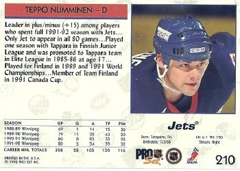 1992-93 Pro Set #210 Teppo Numminen Back
