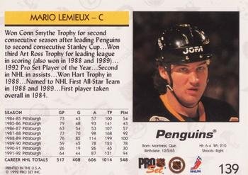 1992-93 Pro Set #139 Mario Lemieux Back