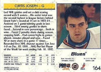 1992-93 Pro Set #164 Curtis Joseph Back
