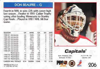 1992-93 Pro Set #206 Don Beaupre Back